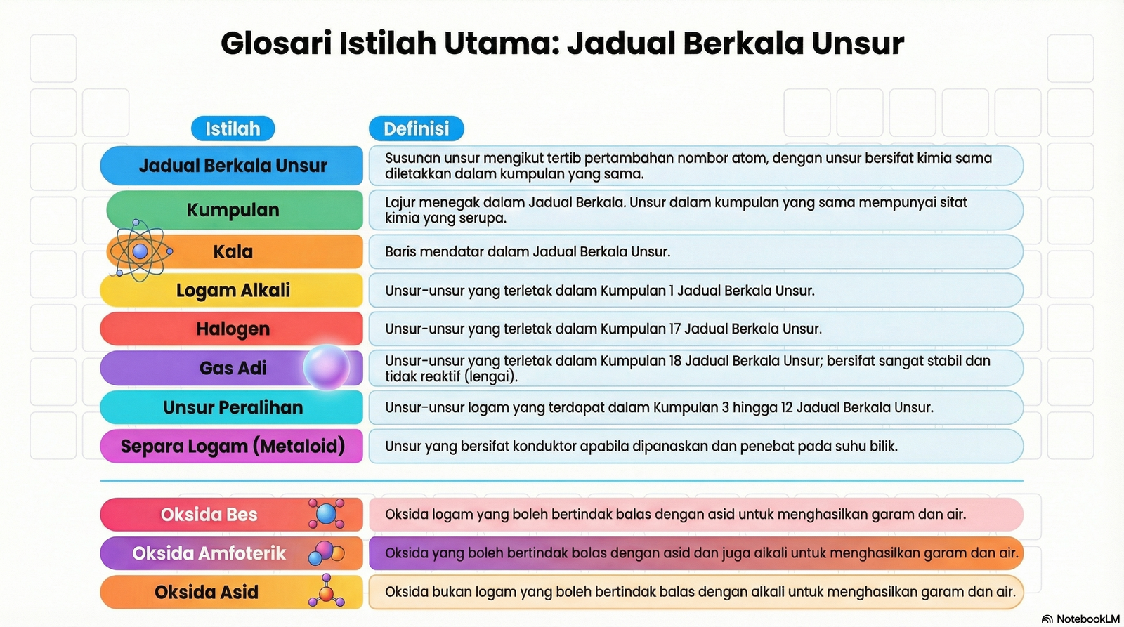 Nota Sains Tambahan Tingkatan 4 Bab 3: Jadual Berkala Unsur