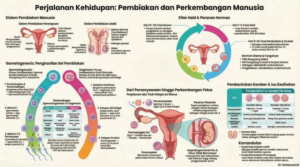 Nota Biologi Tingkatan 4 Bab 15: Pembiakan Seks, Perkembangan Dan Pertumbuhan Dalam Manusia Dan Haiwan